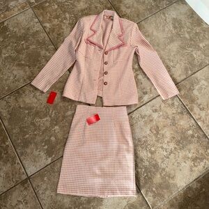 Francine Browner Petites Pink + Cream Houndstooth Matching Suit Blazer + Skirt